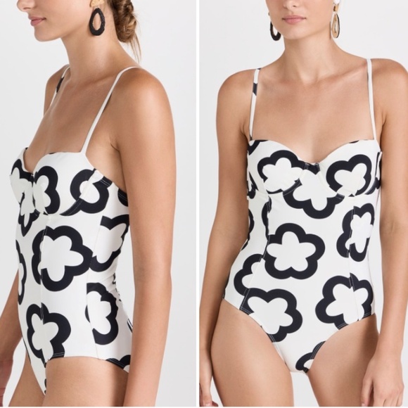 NEW Tory Burch Printed Underwire One-Piece Swimsuit-The Flower French Cream-SM - Picture 2 of 8